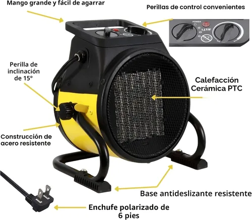 Vista 7 de Calentador de aire EUH1465, eléctrico, de Dura Heat, con base pivotante, 5,120 BTU, Amarillo Electric Garage Heater, Steel Body, Thermostat, Heats