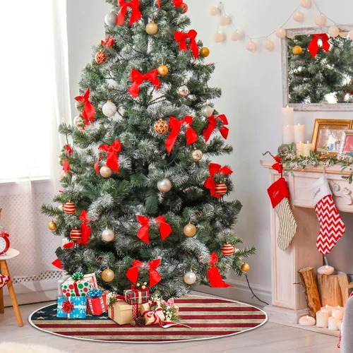 Vista 4 de Qilmy Falda de árbol de Navidad con bandera estadounidense, falda de árbol de doble capa para artesanía de Navidad para fiestas de vacaciones