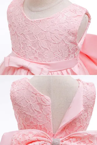 Vista 5 de LZH - Vestido para niñas bebé con volante, encaje, espalda descubierta y lazo - Incluye accesorio para la cabeza - Vestido con flores para desfile