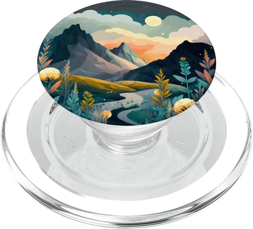 Vista 8 de Boho Chic Floral Moon Mountain Forest Nature Retro Flower PopSockets intercambiables PopGrip