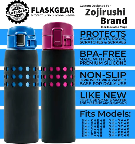 Vista 2 de Protect & Go - Funda de silicona compatible con la botella de agua térmica al vacío de la marca Zojirushi (negro, 16 onzas / 0.48 litros)
