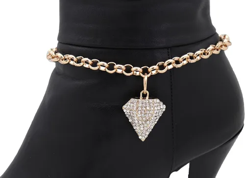 Vista 2 de Joyería de moda para mujer, pulsera de bota, cadena de metal dorado, con forma de diamante de plata de lujo, encanto, Metal
