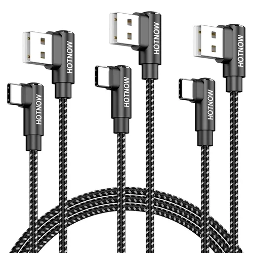 Vista 11 de Cable USB C corto de ángulo recto de 0.5 pies, paquete de 3 cables de carga USB C de 6 pulgadas, cable de carga rápida trenzado de nailon