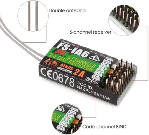 Vista 2 de Flysky FS-iA6 2.4G 6 canales Receptor de control remoto con doble antena compatible Flysky i4 i6 i10 GT2E GT2F GT2G Transmisor