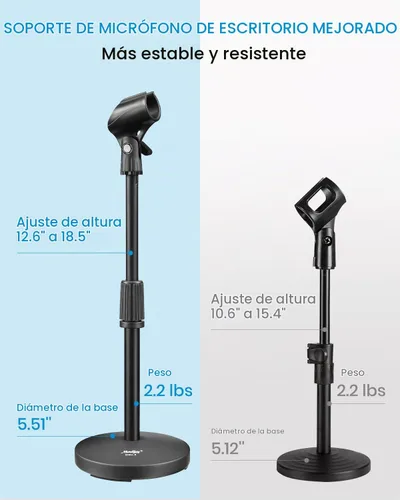 Vista 3 de Soporte de Micrófono de Escritorio, Moukey Soporte de Micrófono de Mesa Ajustable Mejorado con Base de Metal Antideslizante para Blue Yeti Snowball