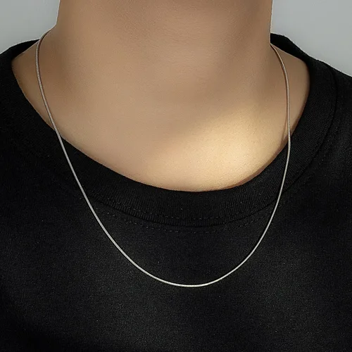 Vista 4 de Dankadi Collar de Cadena de Serpiente Mágica de Plata de Ley 925 para Mujeres - Collar de Cadena de Serpiente Sólida de 1,2 mm para Hombres Plateado