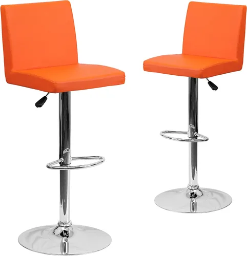 Vista 18 de Flash Furniture Taburete de bar contemporáneo de vinilo negro ajustable con panel trasero y base cromada (paquete de 1)