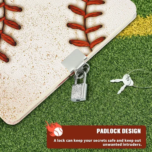 Vista 3 de WERNNSAI Diario luminoso de béisbol para niños, diario secreto con cerradura y llaves, cuaderno de diario para niños, regalo de cumpleaños y Navidad