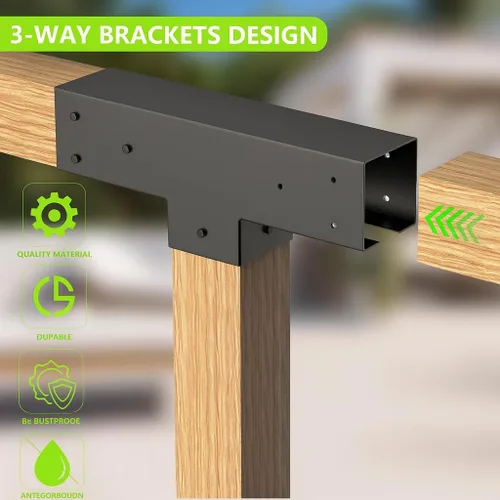 Vista 3 de Kit de pérgola para carpintería, 2 piezas, soportes para postes y vigas en T, soportes modulares para pérgola de tamaño modular para madera de 4 x