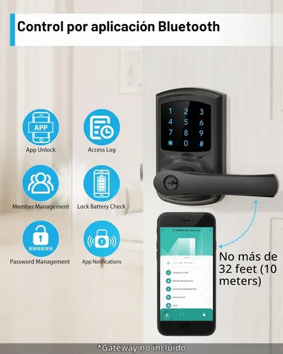 Vista 4 de Hidalife Cerradura de puerta inteligente con asa, cerradura digital de entrada sin llave con teclado para puertas delanteras, pantalla táctil