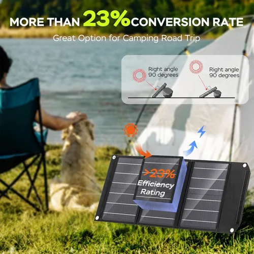 Vista 6 de MARBERO Panel solar portátil de 30 W, cargador de panel solar 23% de alta eficiencia, paneles solares plegables QC3.0 USB y puerto de CC compatible