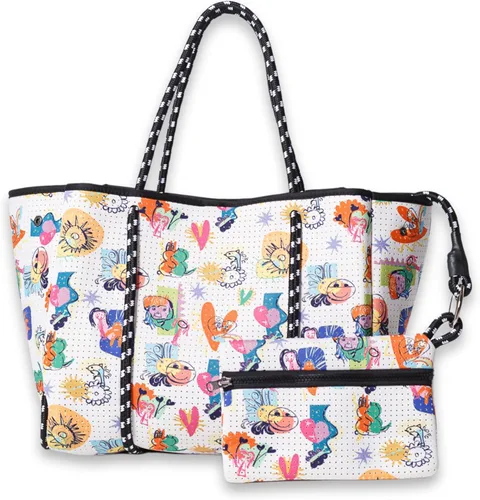 Vista 41 de POPUPS Bolso grande de neopreno para mujer - Bolso de mano de diseñador para todos los días, para el trabajo, la playa y viajes con bolsillos