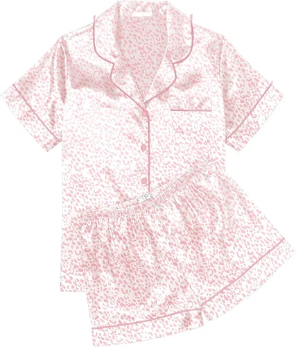 Vista 19 de Ekouaer Conjunto de pijama de satén de seda para mujer, suave, de manga corta, con botones, ropa para dormir, camiseta y pantalones cortos, juego