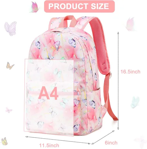Vista 5 de BTOOP Mochila para niños en edad preescolar para niños y niñas, mochila escolar de viaje de 15 pulgadas, para niños de 3 a 8 años, rosado