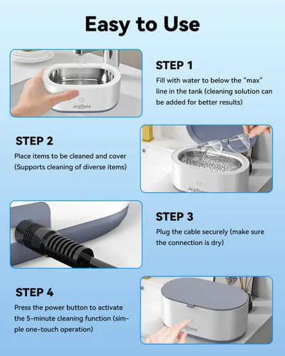 Vista 6 de JeaTone Limpiador ultrasónico de joyas, máquina profesional de limpieza ultrasónica de 46 KHz para anillos, anteojos, retenedores, dentaduras