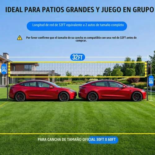 Vista 4 de Outdoor Volleyball Net for Backyard, 32FT Anti-Sag Net with Steel Poles 24-Ply Anti-Sag PE Net, 3 Official Adjustable Height, Easy Setup, Complete