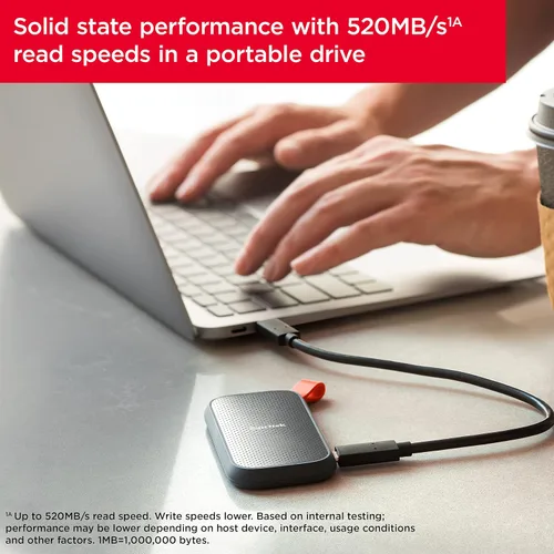 Vista 4 de SanDisk SSD portátil de 2 TB - Hasta 520 MB/s, USB-C, USB 3.2 Gen 2 - SDSSDE30-2T00-G25, unidad de estado sólido Negro
