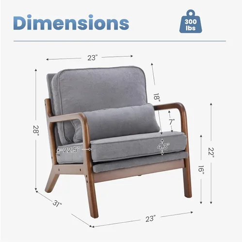 Vista 2 de DUMOS Juego de 2 sillas modernas de mediados de siglo, sillas decorativas con brazos y cojín de cintura, sillas de lectura para adultos, silla