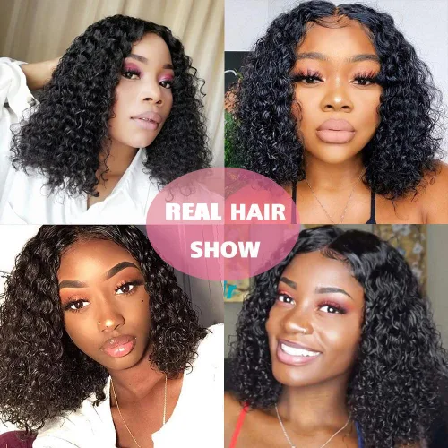 Vista 2 de Fine Plus Pelucas de cabello humano sin pegamento, pelucas rizadas de onda profunda para mujeres negras, pelucas de cabello humano con encaje