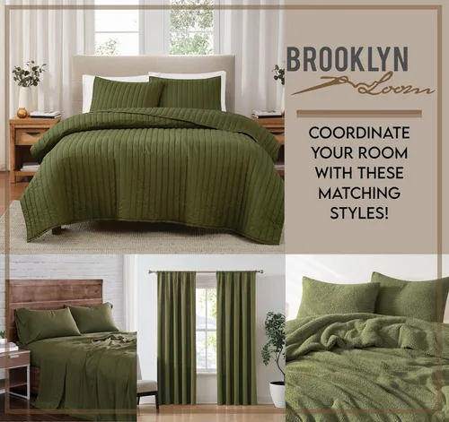 Vista 5 de Brooklyn Loom Juego de edredón de lino de 3 piezas, color verde oliva, con temática de color liso, para hombres y mujeres, certificado Oeko-TEX