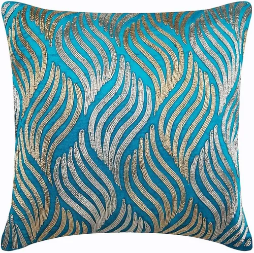 Vista 36 de The HomeCentric Funda de cojín para sofá, 12 x 12 pulgadas, funda de almohada decorativa cuadrada de lino azul claro con zardozi y cuentas bordadas