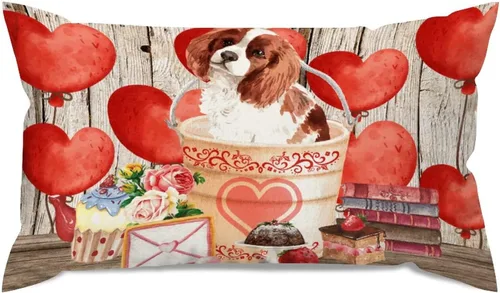 Vista 71 de Fundas de almohada lumbar con textura de madera rústica para perro en cubo, diseño de corazón rojo para el día de San Valentín, fundas de almohada