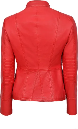 Vista 4 de Chaqueta de piel auténtica para mujer, 100% piel de cordero, estilo militar Victory 8976
