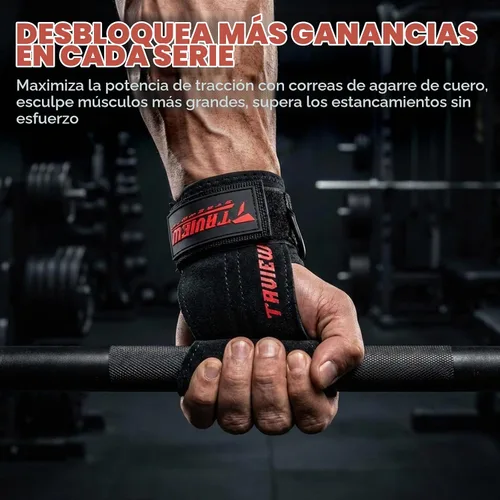 Vista 2 de Correas de muñeca para levantamiento de pesas con anillo D, correa de muñeca de cuero de doble capa para peso muerto y levantamiento de pesas