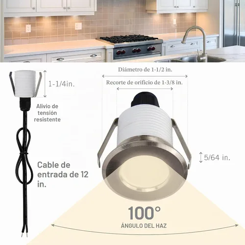 Vista 5 de Armacost Lighting - Mini-empotrable LED luz de disco regulable suave blanco brillante (3000 K) (Serie 1) 211125 Blanco (Soft White (3000K))