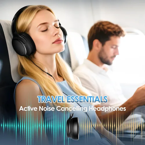 Vista 6 de Auriculares USB C con cable sobre la oreja con micrófono HD, auriculares plegables con cancelación activa de ruido