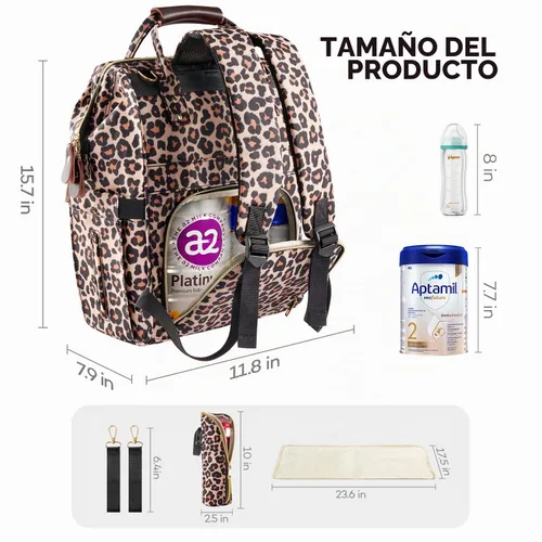Vista 6 de LitBear Mochila para pañales, elegante y de gran capacidad, multifunción