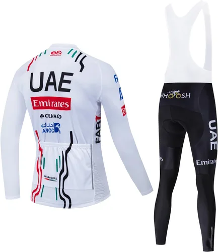 Vista 8 de Conjunto de ropa de ciclismo para hombre, manga larga, jersey de ciclismo con cremallera, bolsillo, traje de bicicleta, pantalones con babero de gel