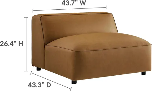 Vista 5 de Modway Auren Sofá modular de cuero vegano de 5 piezas en color camello – Piel sintética en forma de L – Cómodo sofá moderno de piel sintética – Sofá