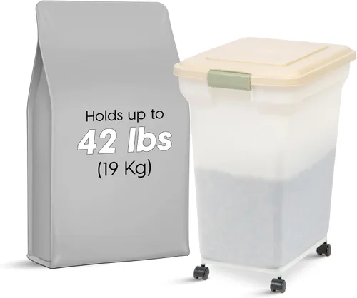 Vista 2 de Contenedor hermético para almacenamiento de alimentos Iris Premium, Bronceado, pequeño Wheels for Mobility, Airtight Seal, BPA-Free, Best for Bird