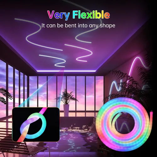 Vista 5 de Cuerda de luces LED, tira de luces LED de neón de 9.84 pies con luminosa de 360 grados, 5 V USB flexible IP67, impermeable, sincronización
