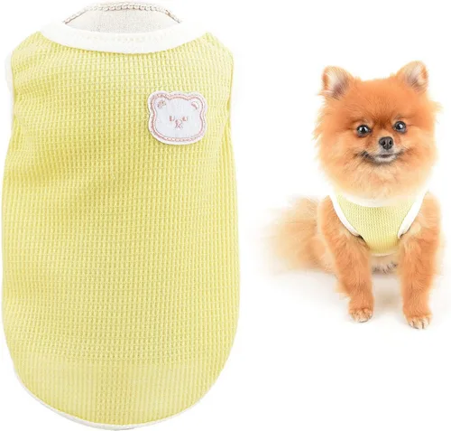 Vista 8 de SMALLLEE_LUCKY_STORE Linda camiseta de punto gofre con oso para cachorros, para perros pequeños, medianos, gatos, niños y niñas, camiseta elástica