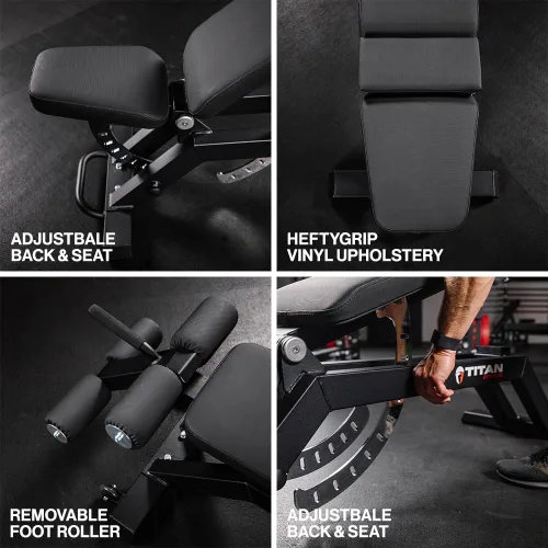 Vista 4 de Titan Fitness TITAN Series FID Banco de pesas ajustable con 70 ángulos planos, inclinación, declinación, clasificación de 600 libras, acolchado