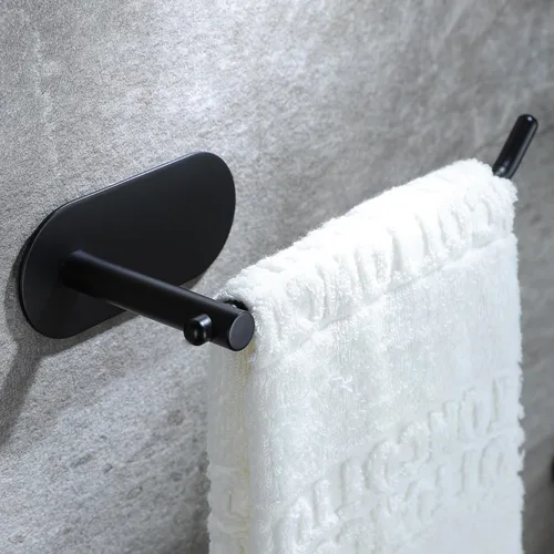 Vista 7 de SUNTECH Toallero de mano, 2 paquetes de barra de toalla de mano negra, toallero de mano autoadhesivo de 6 3/10 pulgadas, toallero para baño, cocina