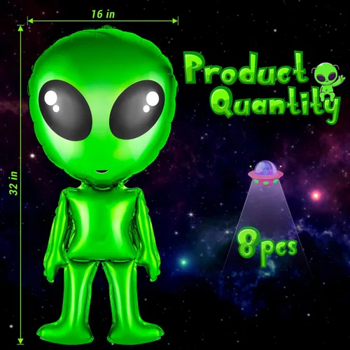 Vista 2 de 8 globos inflables de alienígena verde de 32 pulgadas