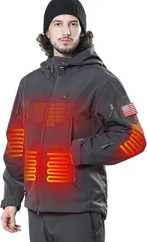 Vista 10 de DEWBU Chaqueta de hombre con calefacción eléctrica para invierno y con batería de 12 V, abrigo con revestimiento suave para exteriores Negro