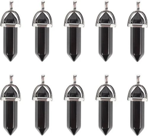 Vista 3 de Dije de bala de piedra de cuarzo auténtico, colgante de chakra de reiki, dijes de cristal a granel para fabricación de joyas 10 piezas amatista