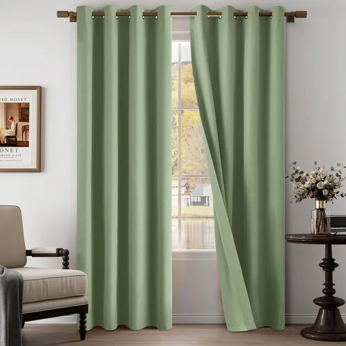 Vista 33 de Cortinas texturizadas de lino 100% opacas de 64 pulgadas de largo, juego de 2 paneles para granja, casa de campo, cortinas ligeras con ojales