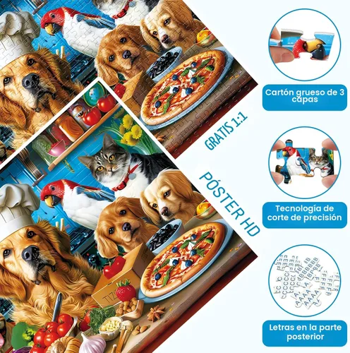 Vista 4 de Rompecabezas de 500 piezas para adultos, divertidos rompecabezas de animales de cachorros, rompecabezas de cocina de alimentos, rompecabezas Perros
