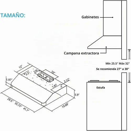 Vista 6 de IKTCH Campana extractora para debajo del gabinete de 30 pulgadas con 900 CFM, panel de control táctil y detección de gestos de 4 velocidades