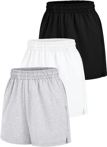 Vista 52 de AUTOMET Pantalones cortos deportivos para mujer, estilo casual, con cordón, cómodos, elásticos, de cintura alta, con bolsillos