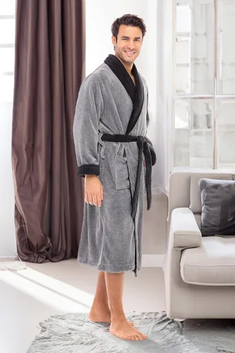 Vista 4 de Alexander Del Rossa - Bata de baño de forro polar acolchado para hombre