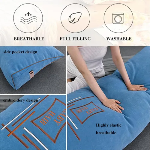 Vista 4 de Almohada triangular grande de cuña de lectura, cojín para cabecera de sofá cama, cojín para cabecero, cojín para cama individual, matrimonial Azul