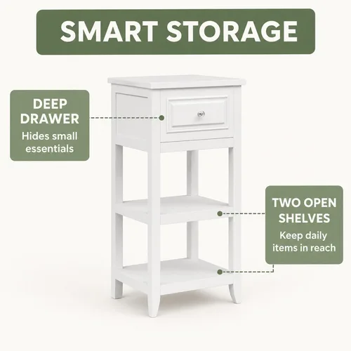 Vista 5 de Elegant Home Fashions Dawson gabinete sobre piso, Madera, Blanco