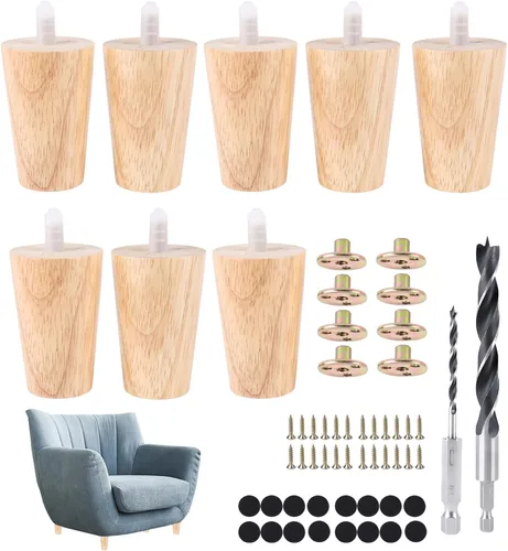 Vista 9 de Juego de 4 patas redondas de madera maciza de 3 pulgadas para muebles, sofá cama, silla de café, escritorio, patas rectas con pernos preperforados