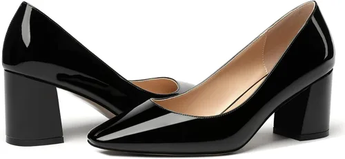 Vista 6 de MERRORI Zapatos de tacón medio para mujer, diseño de patente, con puntera cuadrada, de 2.5 pulgadas